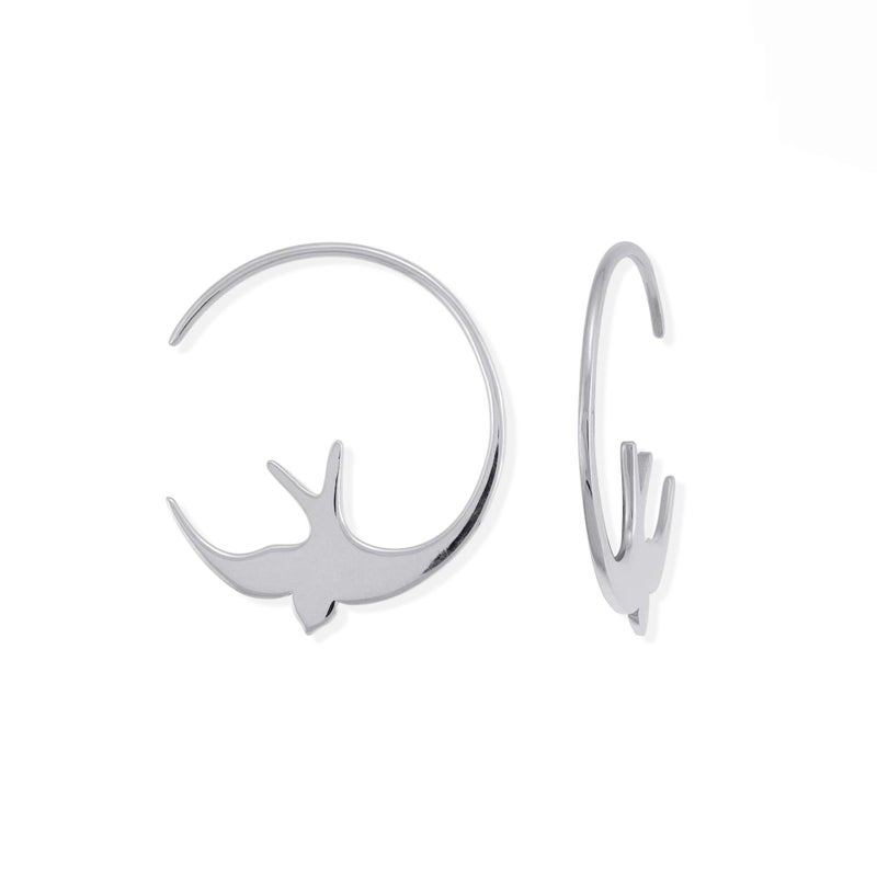 Boma Jewelry Sterling Silver Bird Pull Through Hoop Earrings - Image 1